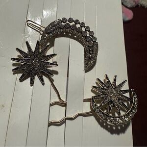 Elegant Silver Star and Moon Hair Clips
